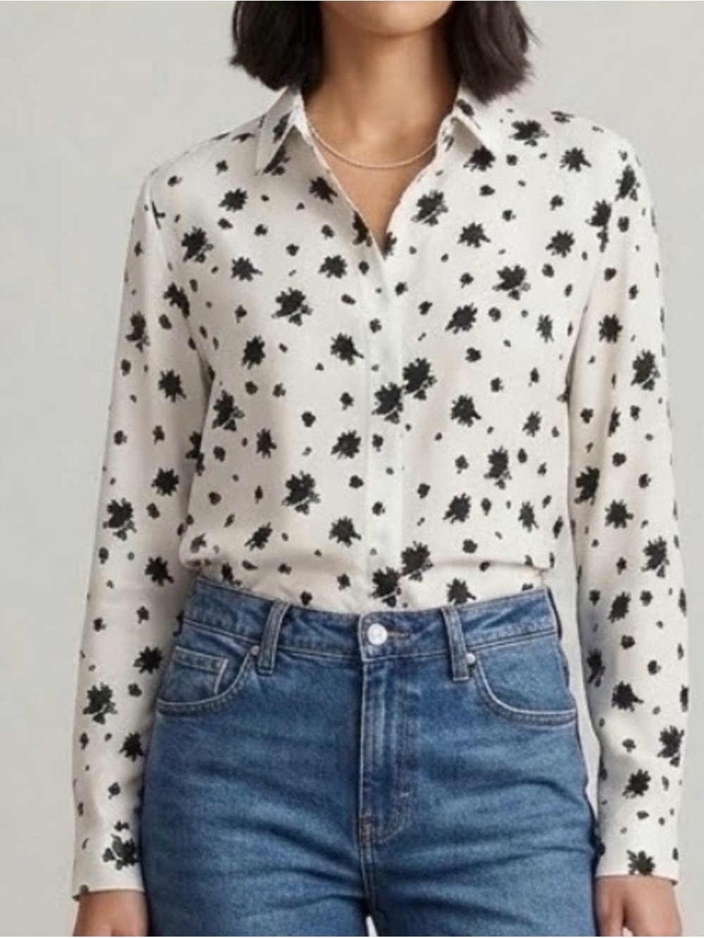 Paris Atelier & Other Stories Black and White Silk Floral Blouse Size S